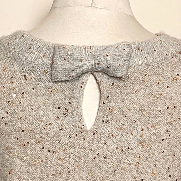 Karl Lagerfeld Paris Womens Sweater M Cream Gold Sequins Keyhole Bow Clean Girl - Picture 3 of 10